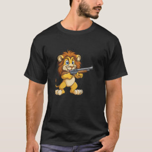 Lustiger Safari-Löwe mit Schusswaffenkostüm für Sh T-Shirt