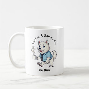 Lustiger Samojede-Hund im Geschäftsanzug Kaffee  Kaffeetasse