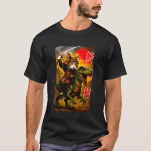 Lustiger Samurai-Katze-Reit-Dinosaurier-Geschichts T-Shirt