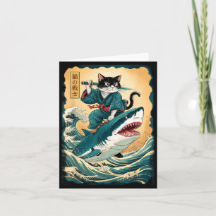 Lustiger Samurai-Katze-Reit-Hai Vintage-Katze-Anim Karte