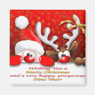 Lustiger Sankt- und Ren-Cartoon-Magnet Magnet