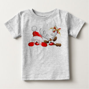 Lustiger Sankt- und Ren-Cartoon-Säuglings-T - Baby T-shirt