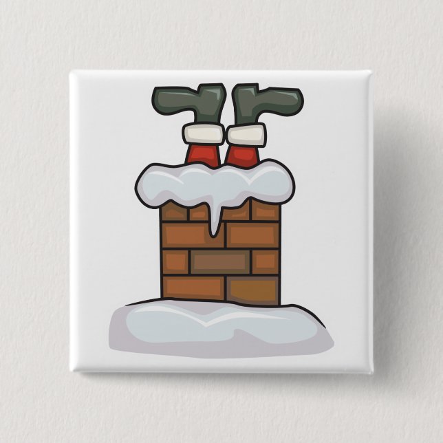 lustiger Santa im Schornstein stecken Button (Vorderseite)