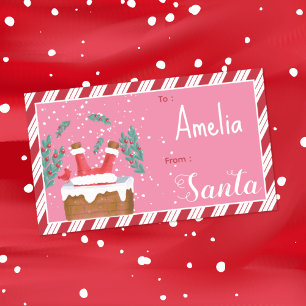 Lustiger Santa Kopf unten Kind Rosa Geschenkanhäng Rechteckiger Aufkleber