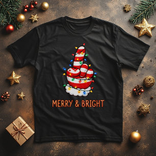 Lustiger Santa-Mittelfinger in Weihnachtslichtern T-Shirt