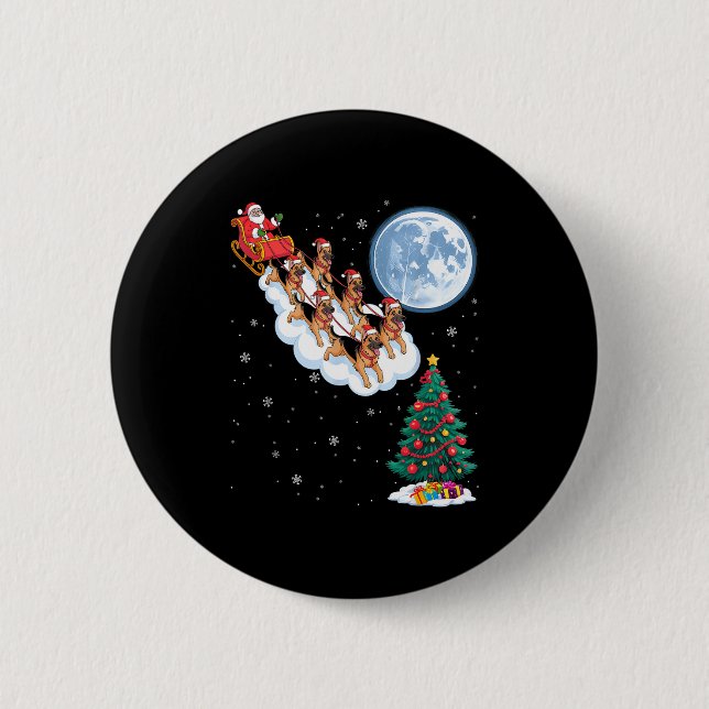 Lustiger Santa reitet auf deutschem Schäferhund Ba Button (Vorderseite)