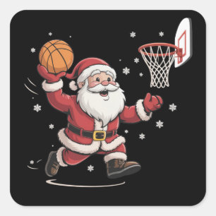 Lustiger Santa spielt Basketball Weihnachtsgeschen Quadratischer Aufkleber
