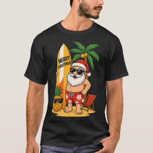 Lustiger Santa surft Sommer Strand Weihnachten im T-Shirt