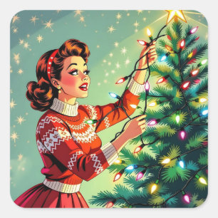 Lustiger sarkastischer Retro-Weihnachtshumor Quadratischer Aufkleber