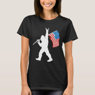 Lustiger Sasquatch Rock And Roll USA-Flagge für Bi T-Shirt