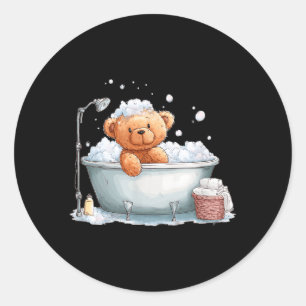 Lustiger Schaum-Teddybär in Badewannen-Kostüm Runder Aufkleber