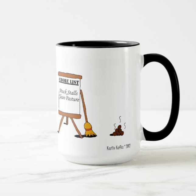 Lustiger Scheunen-Aufgaben-PferdeCartoon Tasse (Rechts)