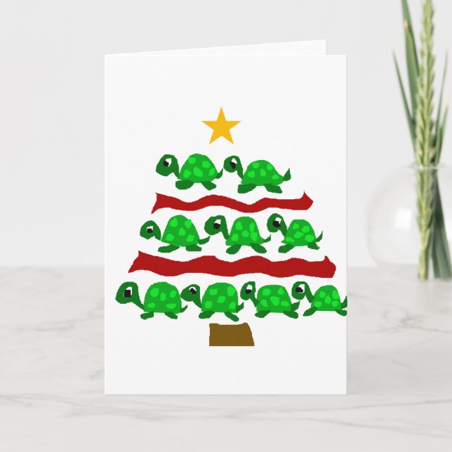 Lustiger Schildkröte-Kunst-Weihnachtsbaum-Entwurf Feiertagskarte (Vorderseite)