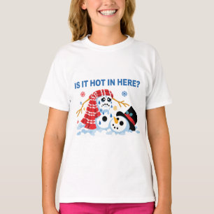 Lustiger schmelzender Schneemann Ist es hier hei T-Shirt