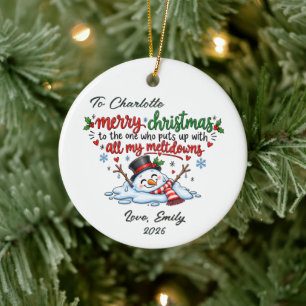 Lustiger schmelzender Schneemann-Weihnachtsschmuck Keramik Ornament