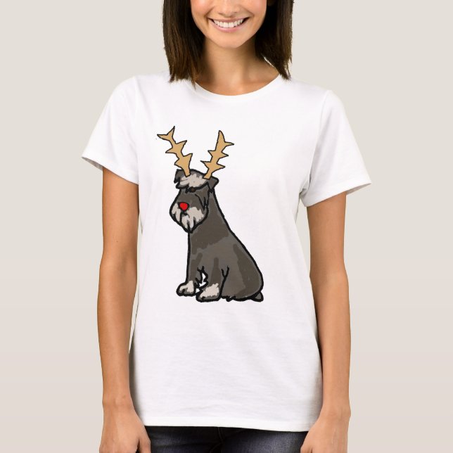 Lustiger Schnauzer mit Ren-Geweih-Weihnachten T-Shirt (Vorderseite)