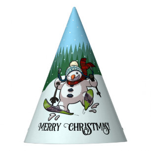 Lustiger Schneemann Frohe Weihnachten Skifahren Ca Partyhütchen