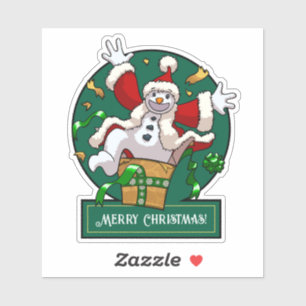 Lustiger Schneemann Frohe Weihnachten Überraschung Aufkleber