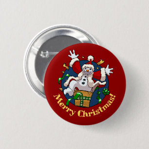 Lustiger Schneemann Frohe Weihnachten Überraschung Button