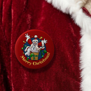 Lustiger Schneemann Frohe Weihnachten Überraschung Button