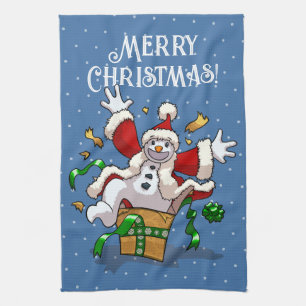 Lustiger Schneemann Frohe Weihnachten Überraschung Geschirrtuch