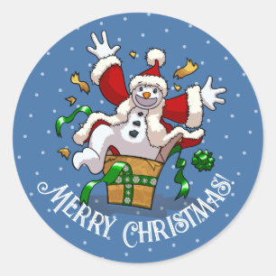 Lustiger Schneemann Frohe Weihnachten Überraschung Runder Aufkleber