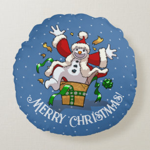 Lustiger Schneemann Frohe Weihnachten Überraschung Rundes Kissen