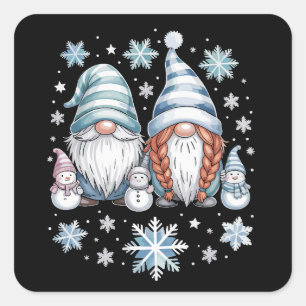 Lustiger Schneemann Gnomies Mit Schneeflocken Süße Quadratischer Aufkleber
