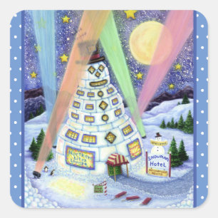 LUSTIGER SCHNEEMANN HOTEL, NÖRDLICHE LICHTER UND P QUADRATISCHER AUFKLEBER