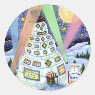 LUSTIGER SCHNEEMANN HOTEL, NÖRDLICHE LICHTER UND P RUNDER AUFKLEBER