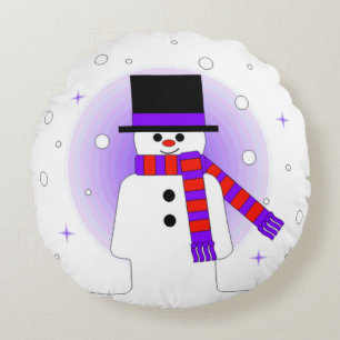 Lustiger Schneemann mit Zylinder-und Schal-rundem Rundes Kissen