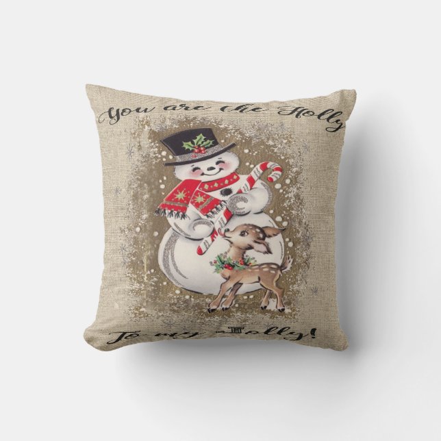 Lustiger Schneemann und Ren! So niedlich… Kissen (Vorderseite)