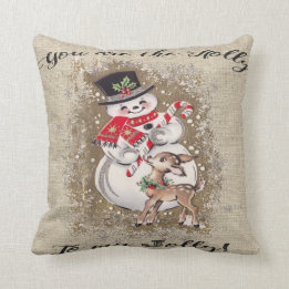 Lustiger Schneemann und Ren! So niedlich… Kissen