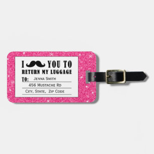 Lustiger Schnurrbart-Rosa-Glitzer-Gepäck-Umbau Gepäckanhänger
