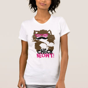 Lustiger Schnurrbart-Sonnenbrille-Karo Meowt! T-Shirt