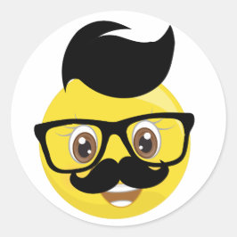 Lustiger Schnurrbart u. Gläser mit Haar Emoji Runder Aufkleber
