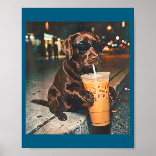 Lustiger Schokoladen-Labrador, der Kaffee-Liebhabe Poster