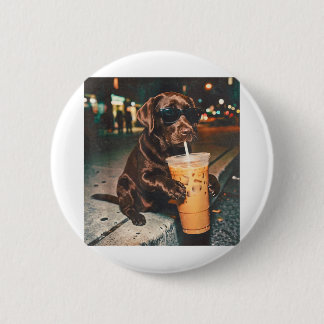 Lustiger Schokoladenlabrador, der Kaffeegetränke-L Button