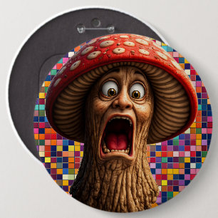 Lustiger schreiender Pilz-Mann Pin Rückseite Button