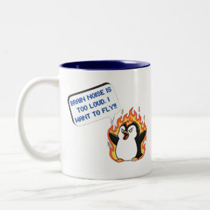 Lustiger schreiender Pinguin-Gehirnlärm zu laut Ka Zweifarbige Tasse