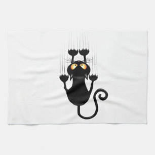 Lustiger schwarze Katzen-Cartoon, der Wand Geschirrtuch