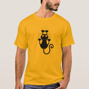 Lustiger schwarze Katzen-Cartoon, der Wand t_shirt T-Shirt