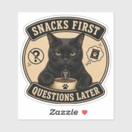 Lustiger schwarzer Katzen-Vinyl-Aufkleber | Snacks Aufkleber