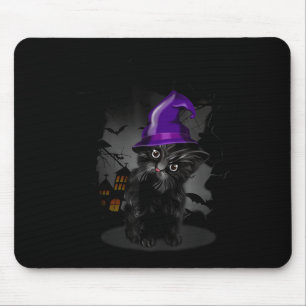 Lustiger schwarzer Katzenhexenhut für Halloween Mousepad