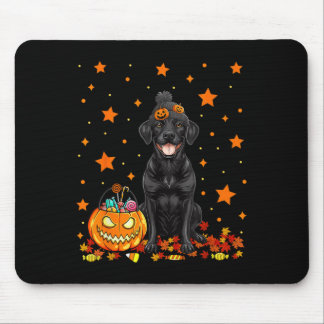 Lustiger schwarzer Labradorhund und Kürbisbonbon Mousepad