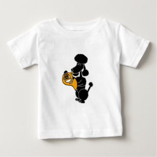Lustiger schwarzer Pudel, der französisches Horn Baby T-shirt