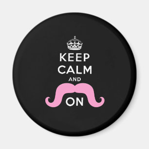 Lustiger schwarzer, rosa Keep Calm und Schnurrbart Magnet