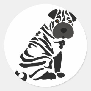 Lustiger schwarzer Shar Pei Hundeabstrakte Kunst Runder Aufkleber