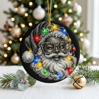 Lustiger schwarzer Weihnachtsmann mit funkelnden W Keramik Ornament
