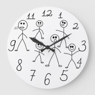 Lustiger Schwarzweiss-Stock-Mann-Entwurf Große Wanduhr
